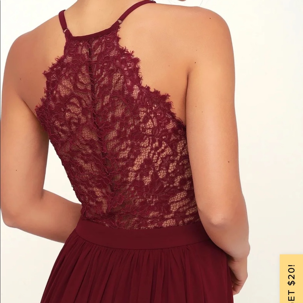 Lulus Love Spell Burgandy Lace Back Maxi Dress